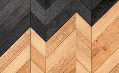 Old wooden wall with zigzag pattern. Brown wooden boards texture. 