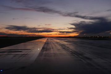 sunset on the landing runway 
