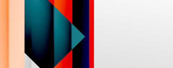 Geometric abstract backgrounds with shadow lines, modern forms, rectangles, squares and fluid gradients. Bright colorful stripes cool backdrops