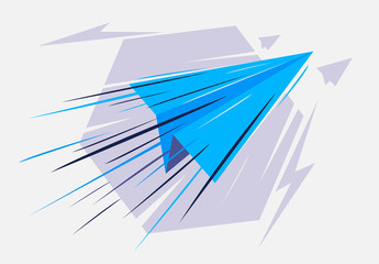 Vector illustration of a paper airplane in motion, flying in the air