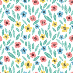 Elegant romantic colorful seamless floral pattern with wild colorful flowers. Hand drawn background. Ditsy print. Perfect for fabric, manufacturing, textile etc. Vector illustration