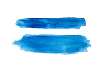 Watercolor stain. Spots on a white background. Watercolor texture with brush strokes. Round, rectangle, spot. Blue, turquoise. Abstraction. Blue watercolor. 