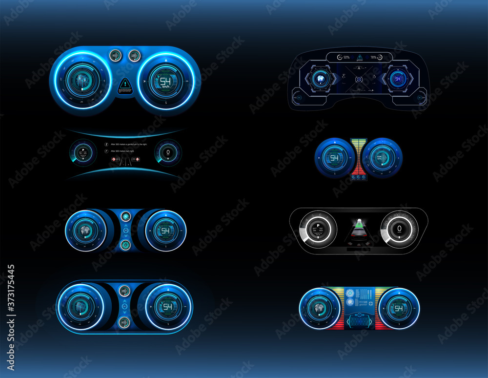 Poster big set virtual graphical interface ui hud autoscann. futuristic user interface. hud ui. abstract vi