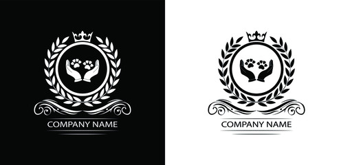 Obraz premium Animal care and protect clinic logo template luxury royal vector company decorative emblem with crown 