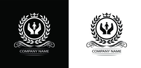 people care logo template luxury royal vector clinic icon company decorative emblem with crown	

