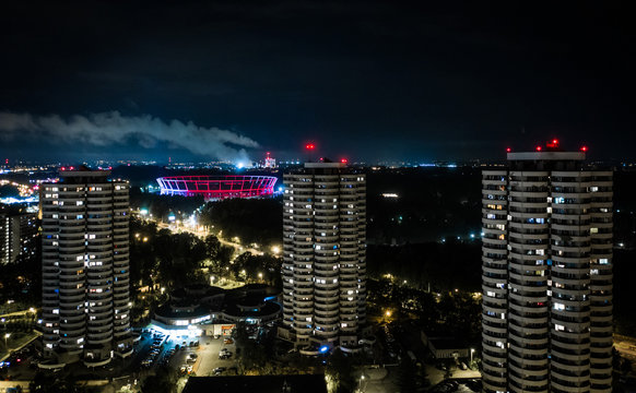 Katowice night panorama - apartment in a skyscraper - city view