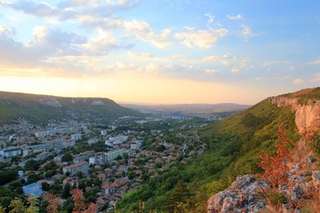 View of Provadia (Bulgaria) from a height in the evening