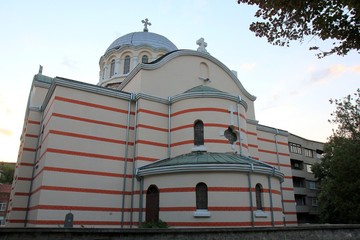 View of Sveto Blagoveshtenie Church in Provadia (Bulgaria) in the evening