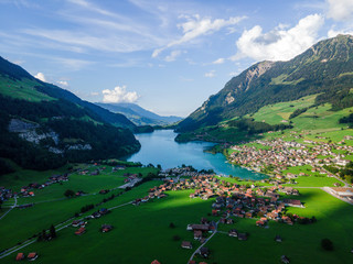 Fototapeta na wymiar Wonderful Mountain Lake in the Swiss Alps - aerial photography