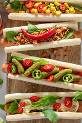 Tasty hot dogs made of summer ingredients
