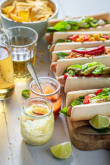Homemade hot dogs made of summer ingredients