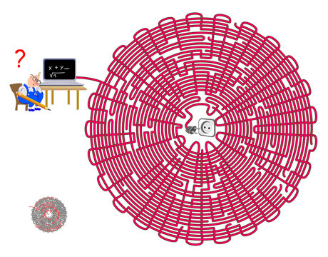 Logic Puzzle Game With Labyrinth For Children And Adults. Help The Professor Charge His Computer. Find The Way. Worksheet For Kids Brain Teaser Book. IQ Test. Online Playing. Flat Vector.