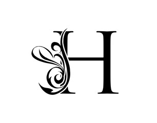 Elegant letter H. Graceful royal style. Calligraphic arts logo. Vintage drawn emblem for book design, brand name, stamp, Restaurant, Boutique, Hotel.