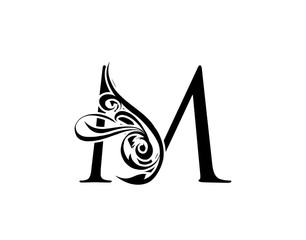 Elegant letter M. Graceful royal style. Calligraphic arts logo. Vintage drawn emblem for book design, brand name, stamp, Restaurant, Boutique, Hotel.