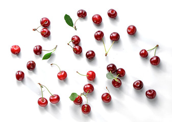 cherry berries group abstract close-up isolated on white background food design elements 