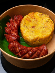 Peruvian food, chaufa with chorizo ​​and smoked jerky from the Peruvian Amazon