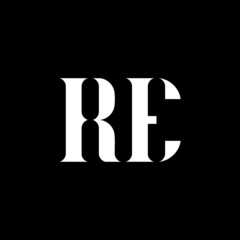 Fototapeta RE R E letter logo design. Initial letter RE uppercase monogram logo white color. RE logo, R E design. RE, R E  obraz