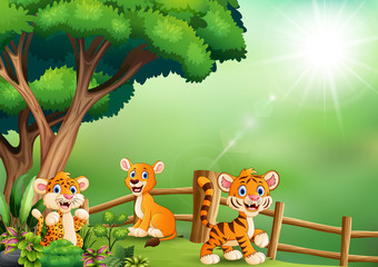 Obraz na płótnie Canvas Wild animal cartoon playing at jungle