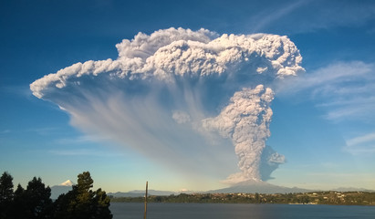 Eruption of Calbuco Volcano close to Puerto Varas in the south of Chile