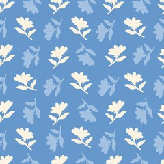 Blue and White Retro Flower Silhouette Vector Background Pattern