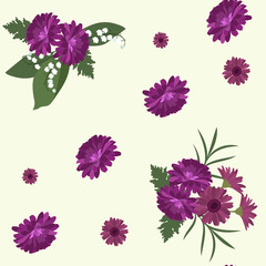 Seamless vector illustration with chrysanthemums and gerberas
