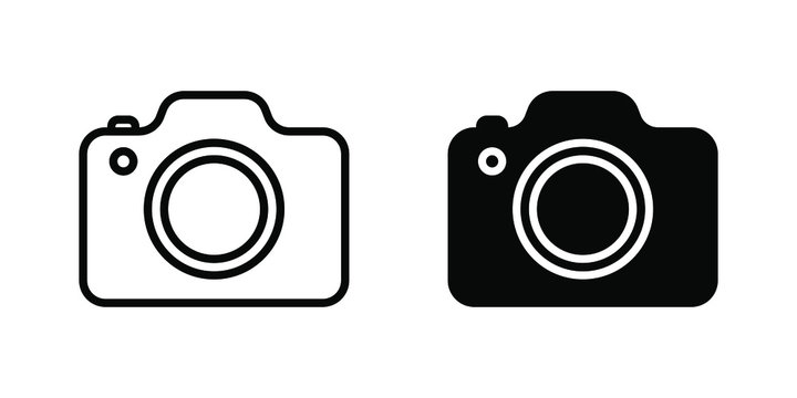 Vector illustration of camera icon set, camera icon for website and app design, photography, snapshot, photo, picture icon, camera icon with fill and outline, flat design concept.