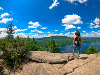 girl on the top of mountain