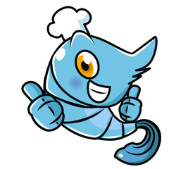 Cute Chef Shrimp vector icon cartoon character logo illustration doodle, Orange color, Brown color line 