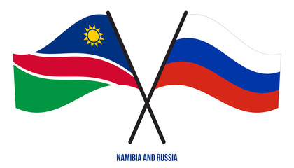 Namibia and Russia Flags Crossed And Waving Flat Style. Official Proportion. Correct Colors.