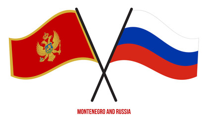 Montenegro and Russia Flags Crossed And Waving Flat Style. Official Proportion. Correct Colors.