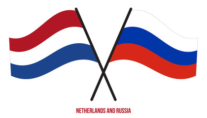 Netherlands and Russia Flags Crossed And Waving Flat Style. Official Proportion. Correct Colors.