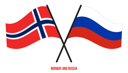 Norway and Russia Flags Crossed And Waving Flat Style. Official Proportion. Correct Colors.