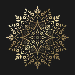 Circular gold Mandala with vintage floral style, Vector mandala Oriental pattern, Hand drawn decorative element. Unique design with petal flower. Concept relax and meditation use for page logo book