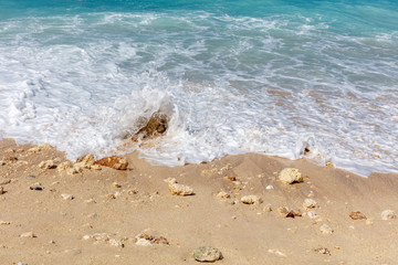 Popular Melasti Beach (Pantai Melasti), Bukit, Bali, Indonesia. Turquoise water, rocks, ocean scenery. 