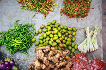Fresh produce at morning market in Luang Prabang, Laos