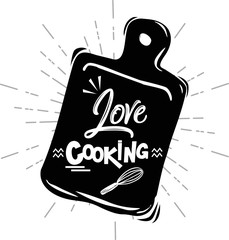 Hand drawn of  Love cooking .Elements with spoon and fork. Vector illustration