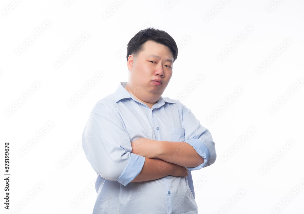 Wall mural Portrait of Young Fat Asian business man isolated on white background.