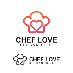 love chef food logo. modern line cooking food logo with identity design template