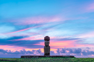 Ahu Tahai at sunset, near Hanga Roa city, Easter Island (Rapa Nui), Chile. 