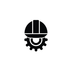 Engineer helmet with gear icon isolated vector on white background, sign and symbol 
