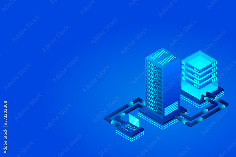 Poster transfer of user data to the server. data hosting. data flow. data storage. server. digital space. d