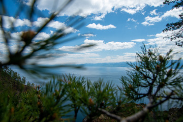 Obraz na płótnie Canvas View above big beautiful lake, Baikal lake, Russia. Baikal landscapes.