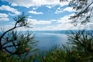 Fototapeta na wymiar View above big beautiful lake, Baikal lake, Russia. Baikal landscapes.