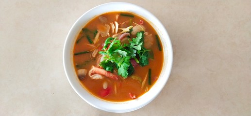 Tom Yum Kung, a popular Thai dish with spices, herbs