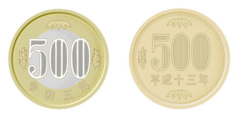 新旧500円硬貨のベクターイラスト（裏面）