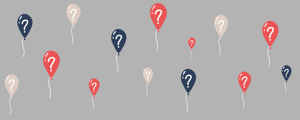 Questions banner. Vector illustration of questions in balloons for web, print, app design. Questionnaire and quiz design