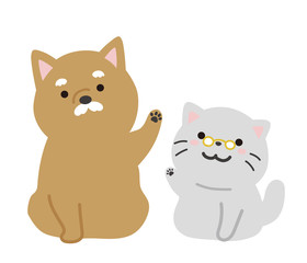 仲良しの老犬と老猫のベクターイラストレーション