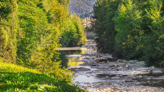 Obraz przedstawia fragment rzeki Del Bidente przepływającej przez włoski region Emilia Romagna.