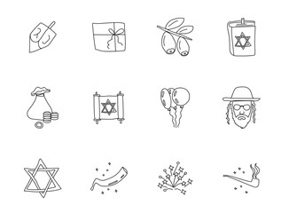 hanukkah doodles isolated on white. hanukkah icon set for web design, user interface, mobile apps and print