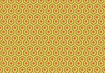 Abstract geometric pattern with dots on yellow  background, Honeycomb and Hexagon seamless infinity textures, for clothing, products, advertising  vector illustration